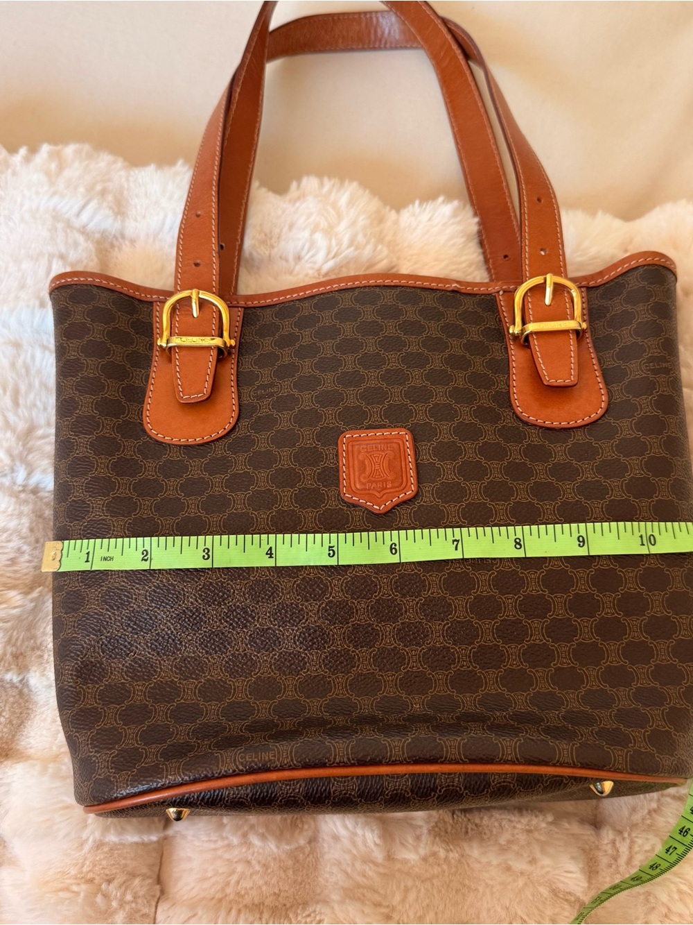 Celine MC98/2 Brown Monogram Tote with Tan Leather Trim - Picture 8 of 11